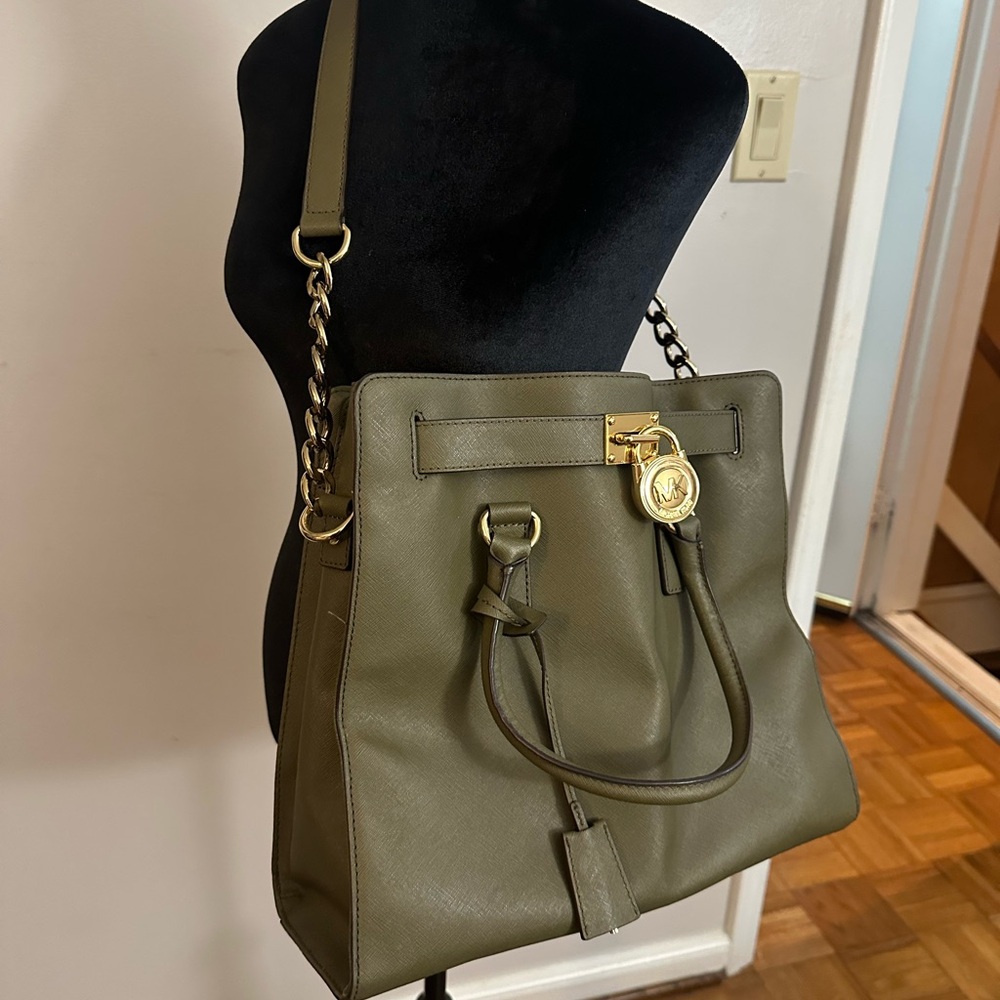 Michael Kors Olive Green Leather Tote Bag